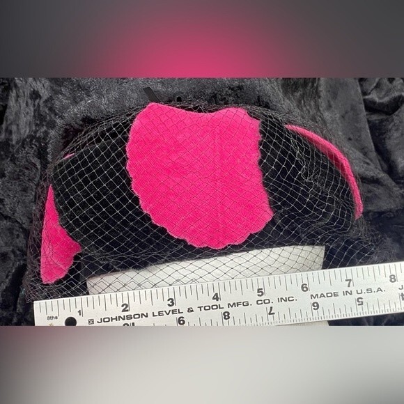 Ladies Fuchsia / Hot Pink Black Hat with Netting Made in USA Vintage Glam Rare